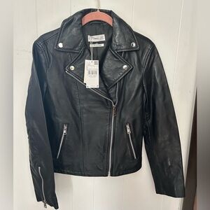 New Mango MNG Black Genuine #Leather Biker Moto JACKET Silver Hardware women S